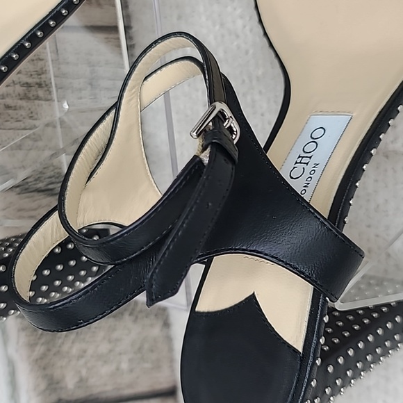 Jimmy Choo Marine 85 Micro-Studded Leather Heel Sandal Black/ Silver - NWT/NIB - Picture 8 of 17